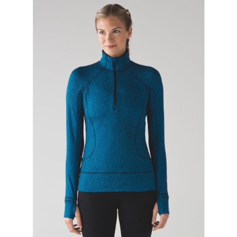 Lululemon Rush Hour 1/2 Zip Running Luon Spray Jacquard Shocking Blue Black 8